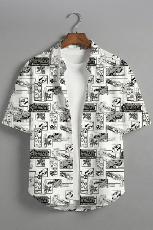 Avengers White All Over Print Oversized Exclusive Shirt