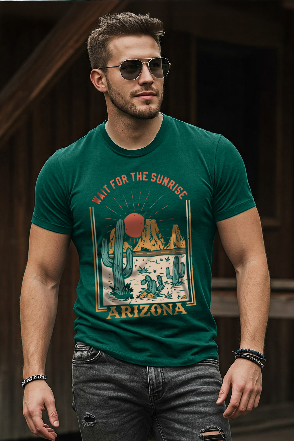 Arizona Green Regular Fit Printed T-shirt
