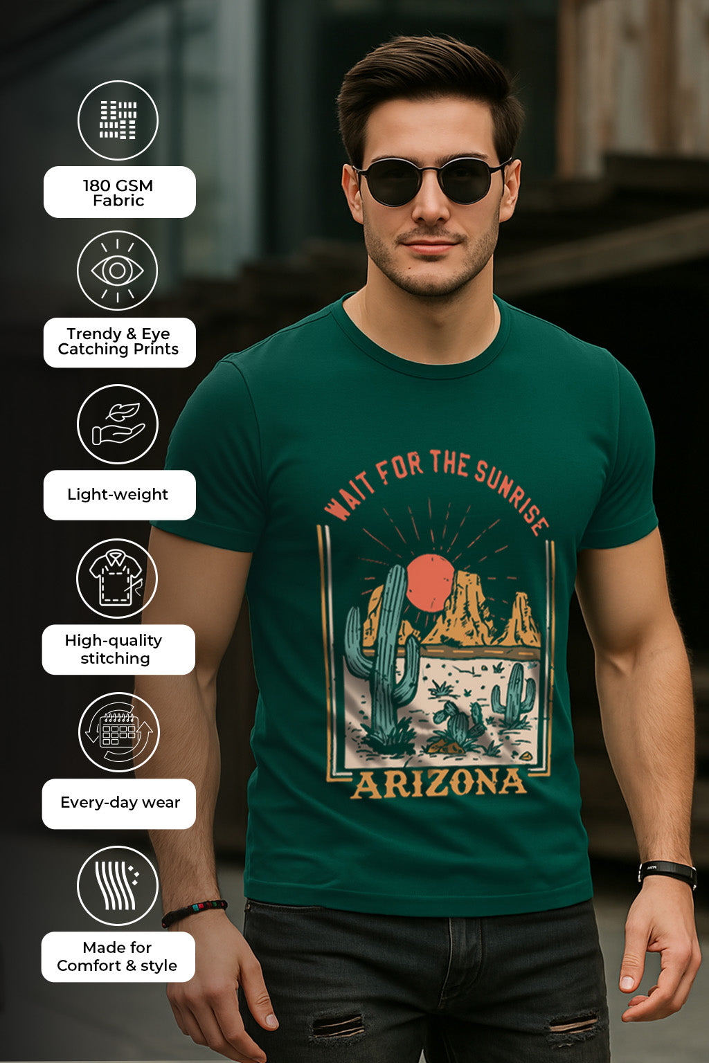 Arizona Green Regular Fit Printed T-shirt