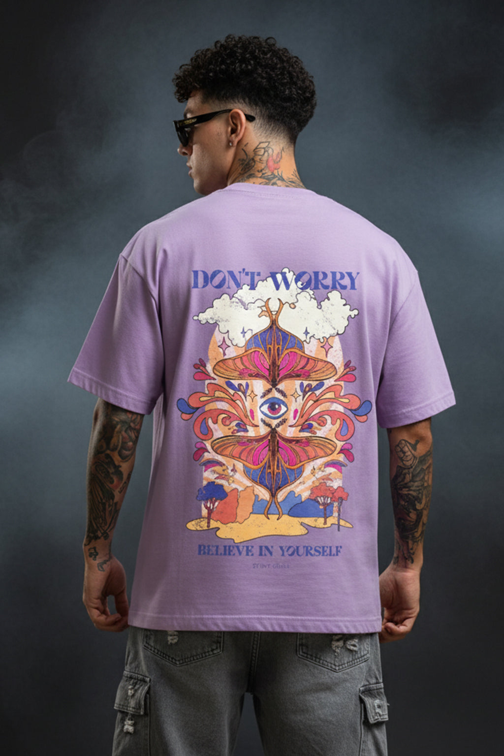 Believe Yourself Lilac Oversized Graphic Printed T-shirt