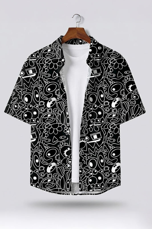 Abstract Maze Black All Over Print Oversized Exclusive Shirt