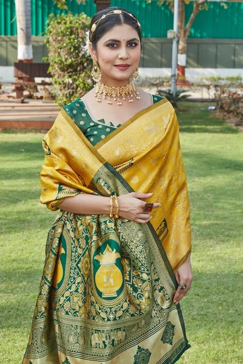 Premium Yellow Banarasi Art Silk Saree | Al Amaan Collection