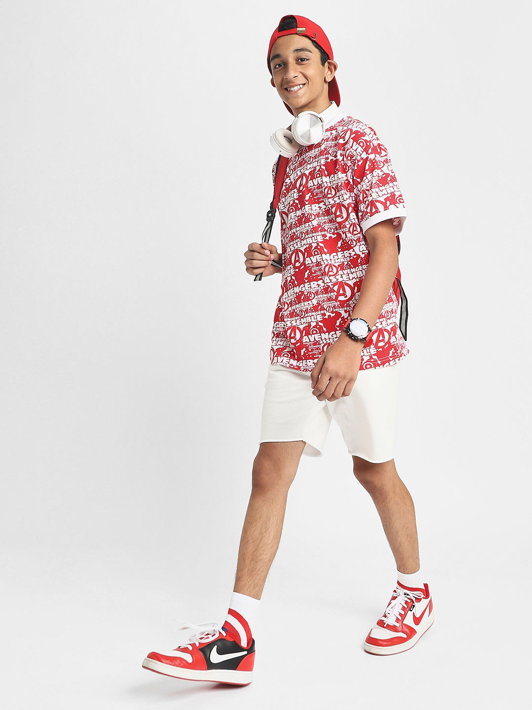 Avenger Red Oversized Graphic Printed Boys T-shirt
