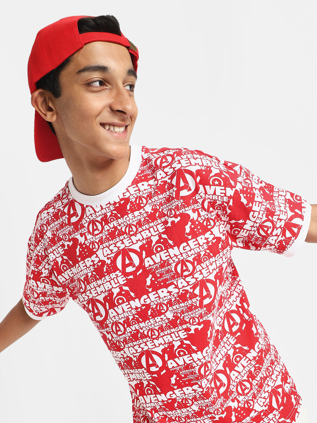 Avenger Red Oversized Graphic Printed Boys T-shirt