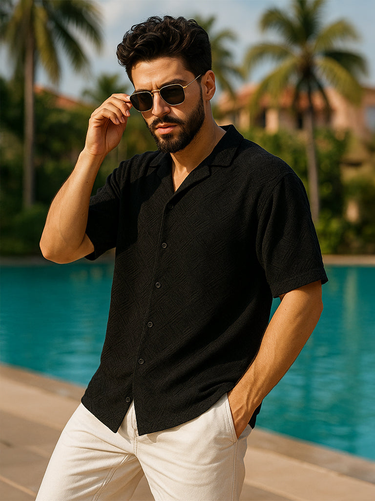 Black Jacquard Plain Oversized Exclusive Shirt