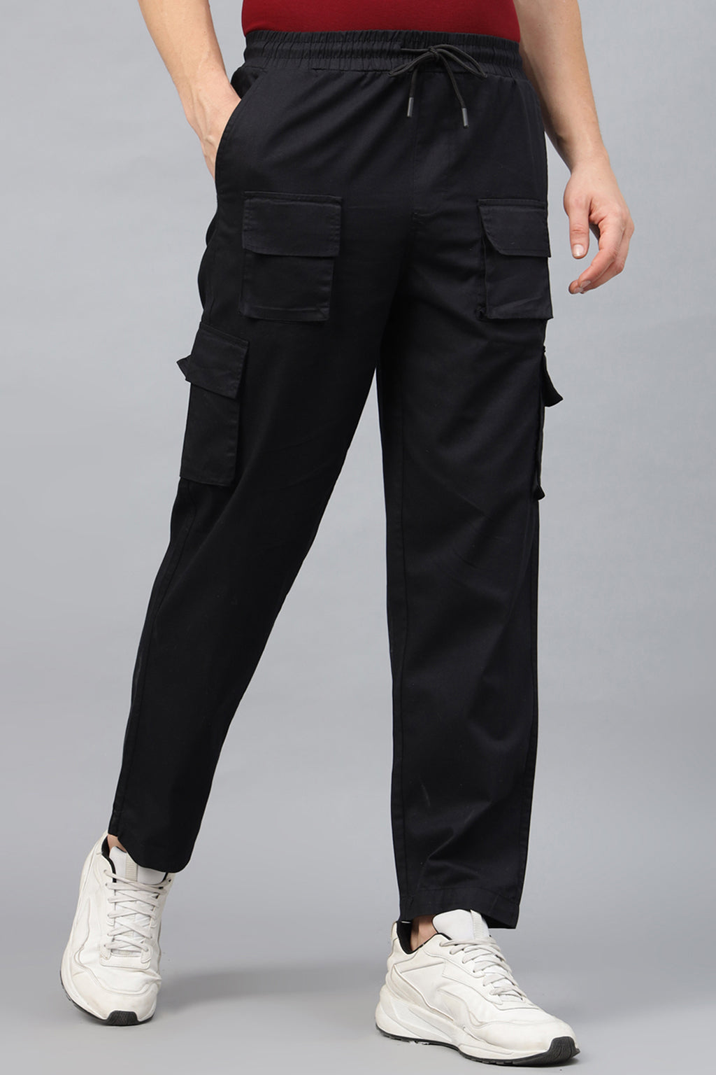 Black Pure Cotton Baggy Fit 6 Pocket Cargo