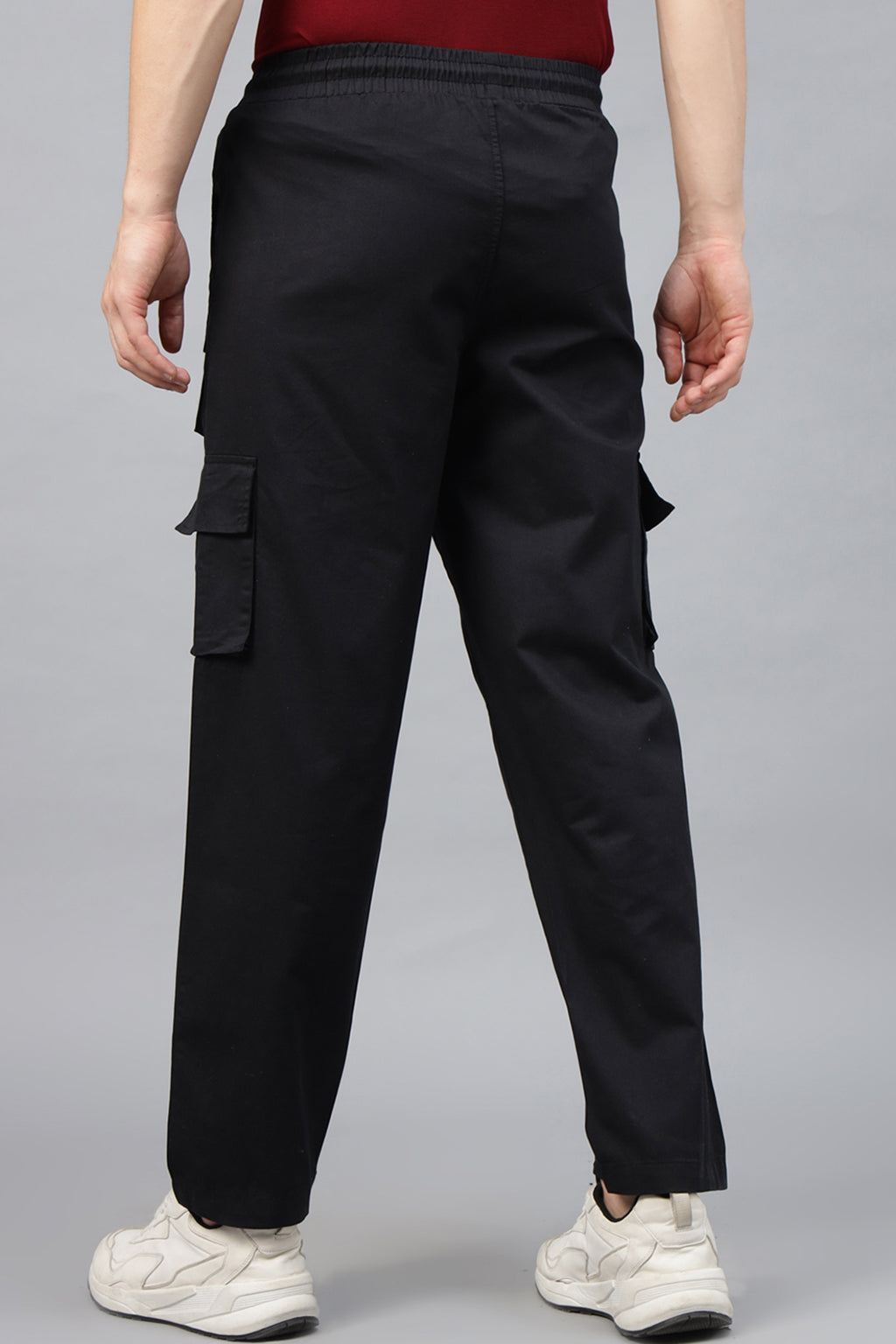 Black Pure Cotton Baggy Fit 6 Pocket Cargo