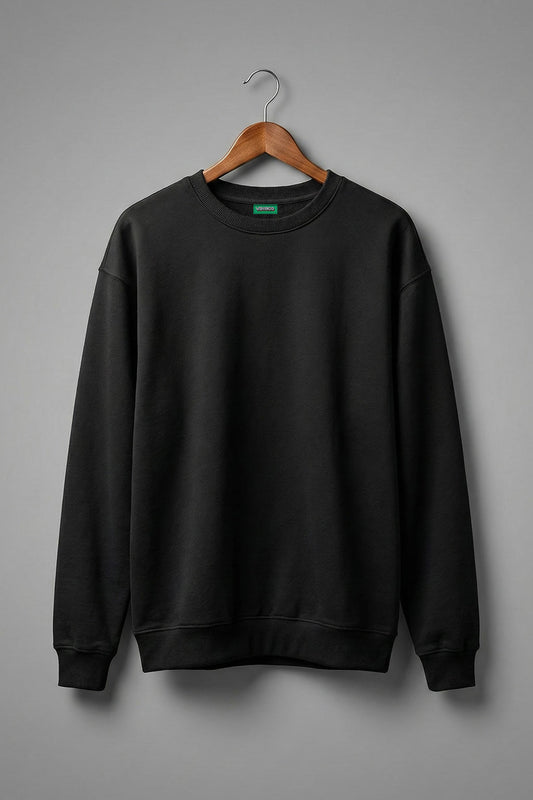 Black Plain Regular Fit Sweatshirt