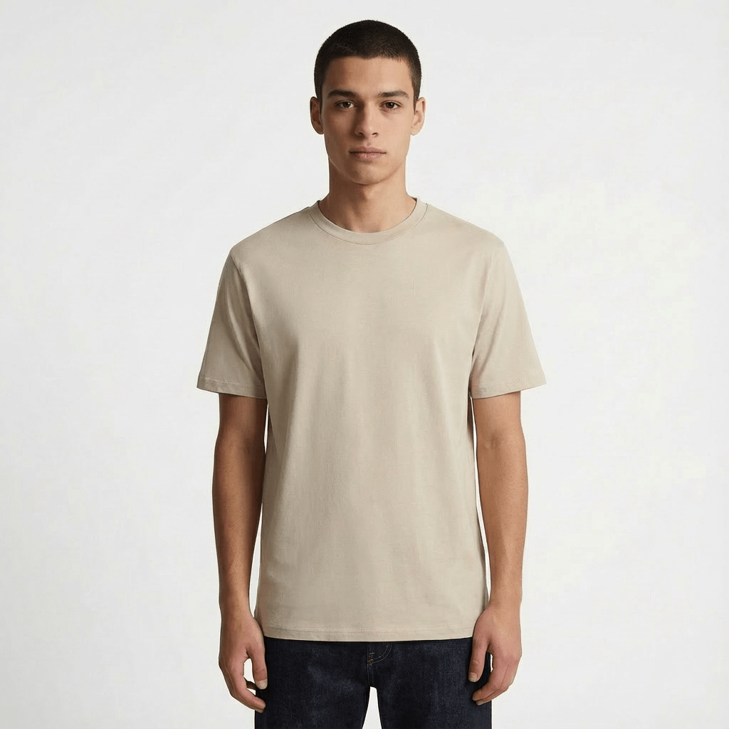 Beige Plain Round Neck Tshirt