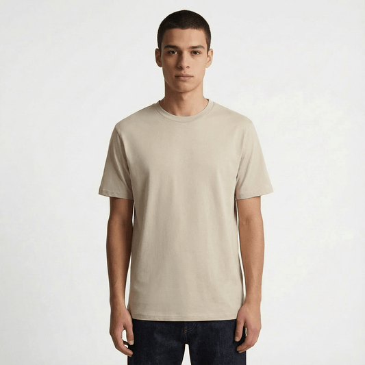 Beige Plain Round Neck Tshirt