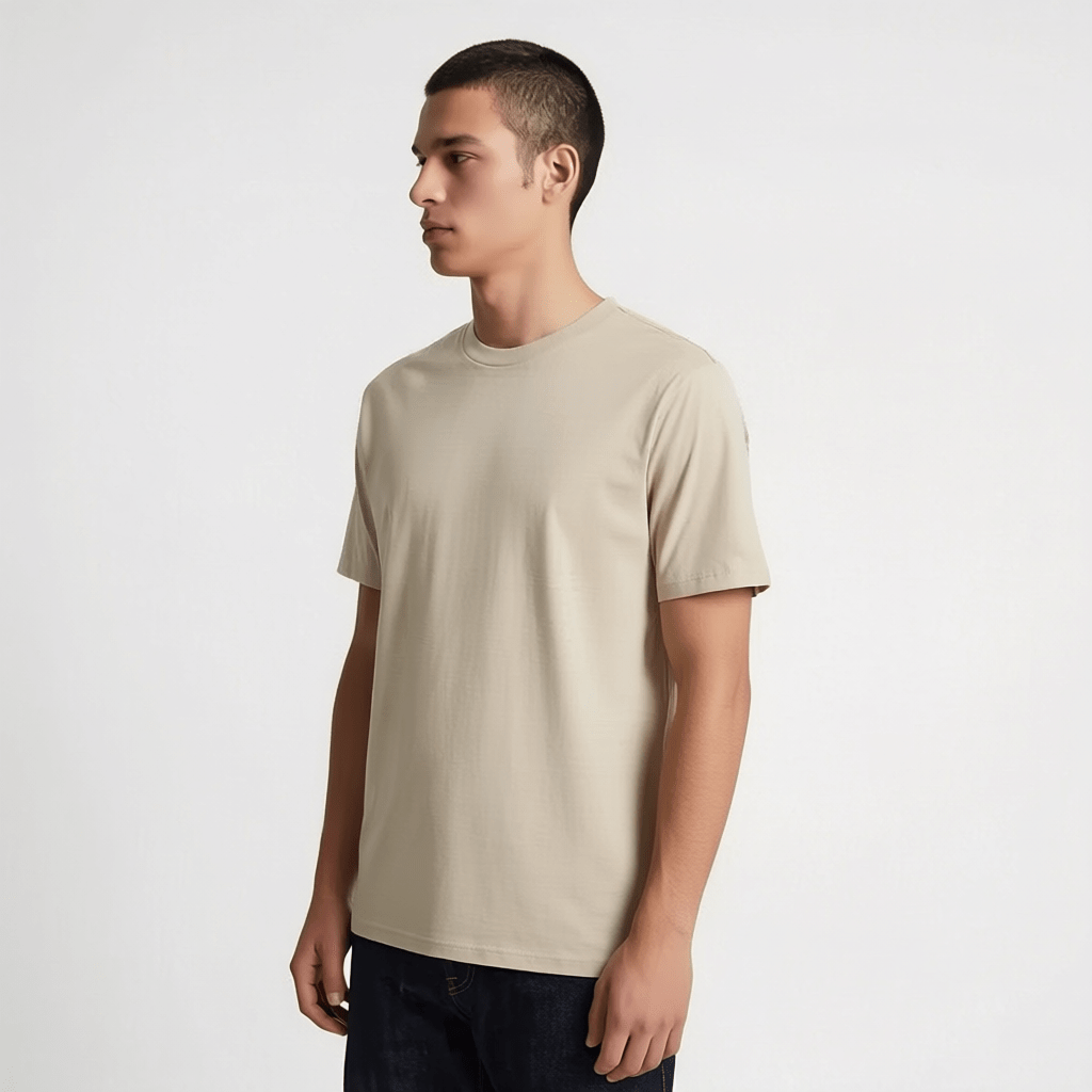 Beige Plain Round Neck Tshirt