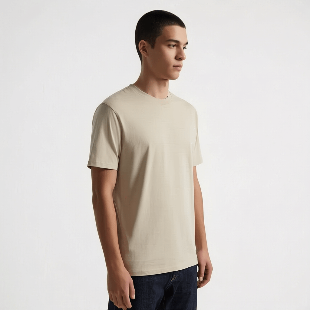 Beige Plain Round Neck Tshirt