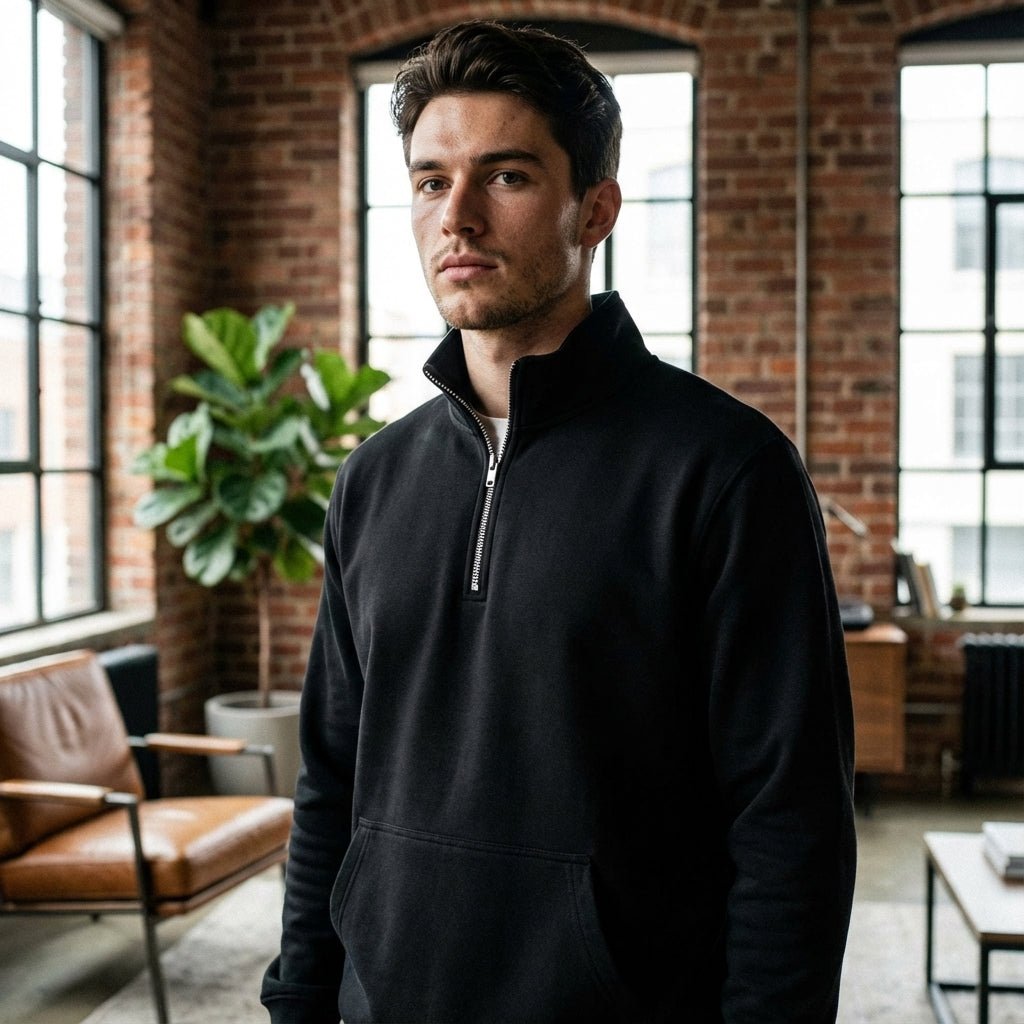 Black Half Zipper Fleece Jacket