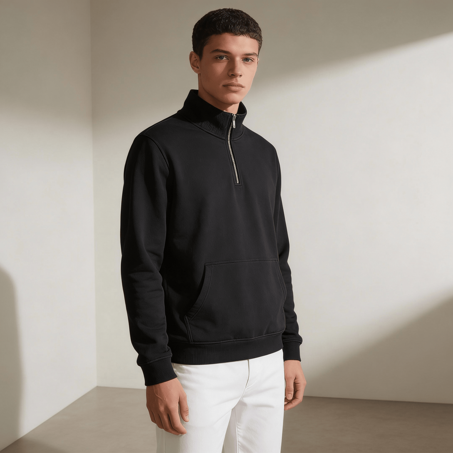 Black Half Zipper Fleece Jacket