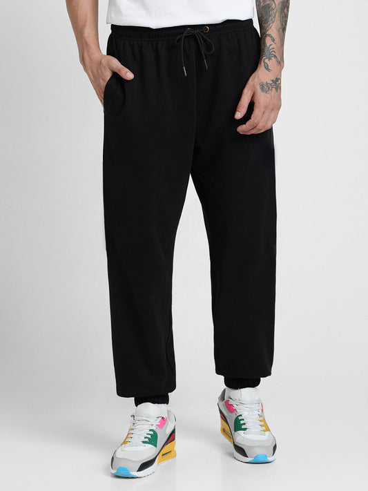 Black Solid Baggy Fit Joggers
