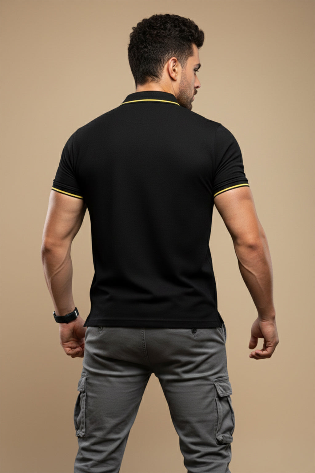 Black Pique Stripe Collar Regular Fit Tipping Polo T-shirt